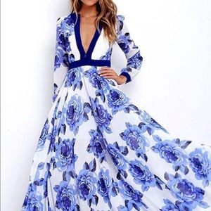 White and Blue floral Maxi dress size XL